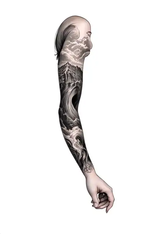 beautiful wrap around arm cliffs of moher feminine tattoo design idea