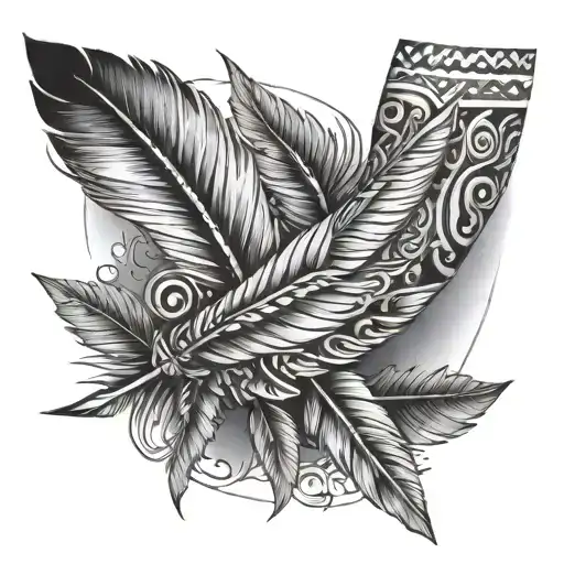 Leg sleeve with a tribal theme, an arrow running up my shin bone, feathers wrapped around and a lot of detail tattoo design idea