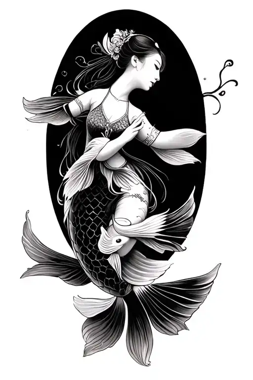 koi fish Cambodian girls dancing tattoo design idea