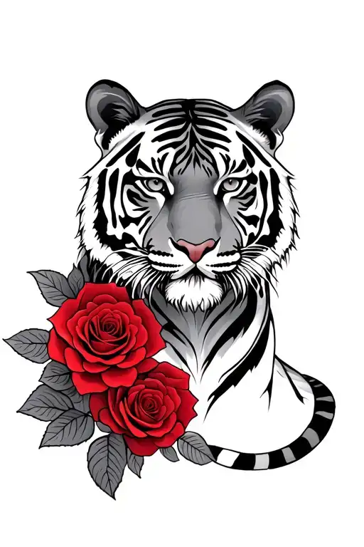 tiger with red roses tattoo design idea