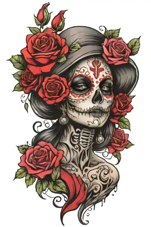 catrina and roses tattoo design idea