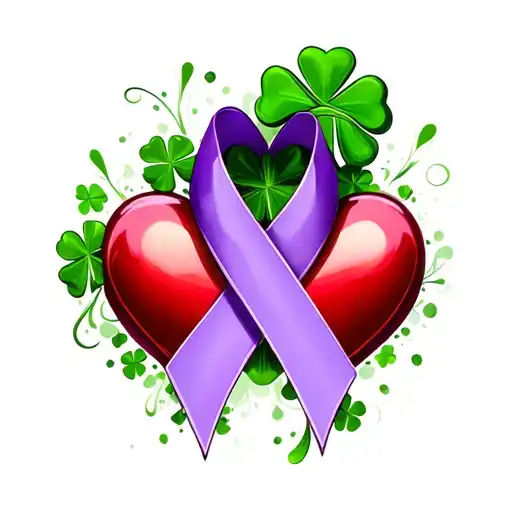 purple ribbon with heart and shamrock tattoo design idea