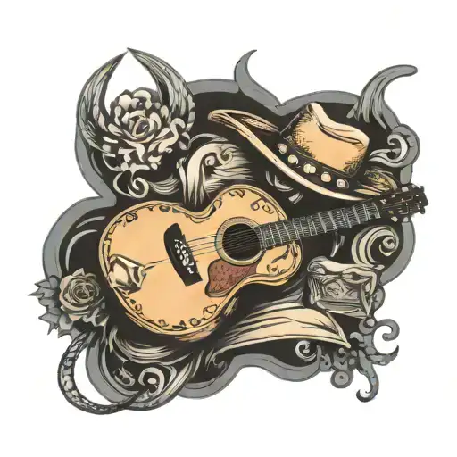 acoustic guitar with cowboy hat.  tattoo design idea