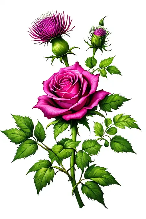 scottish sward scottish thistle rose intertwined tattoo design idea