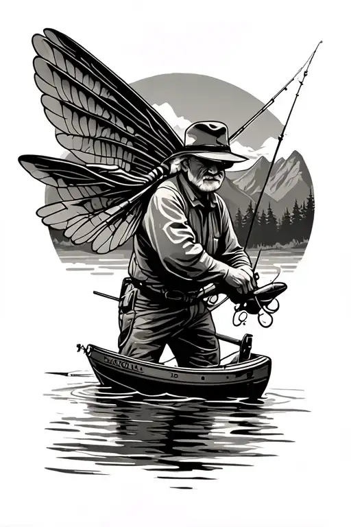 a tattoo to honor my grandpa fly fishing  on lake in the British Columbia mountains  tattoo design idea