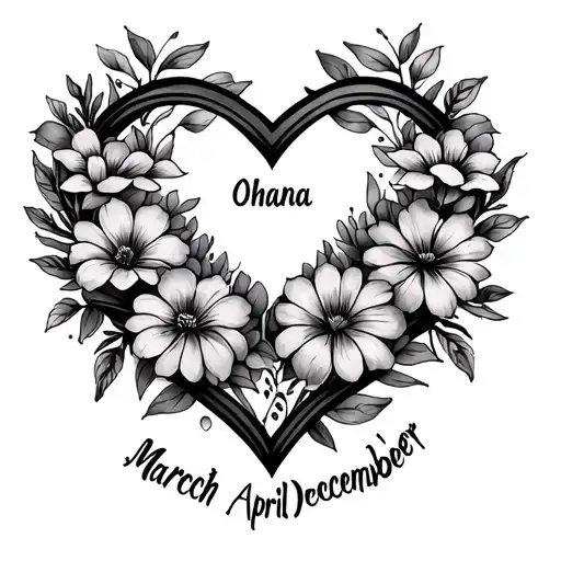 Infinity symbol, "Ohana", heart, birth month flowers for March, April, and December  tattoo design idea