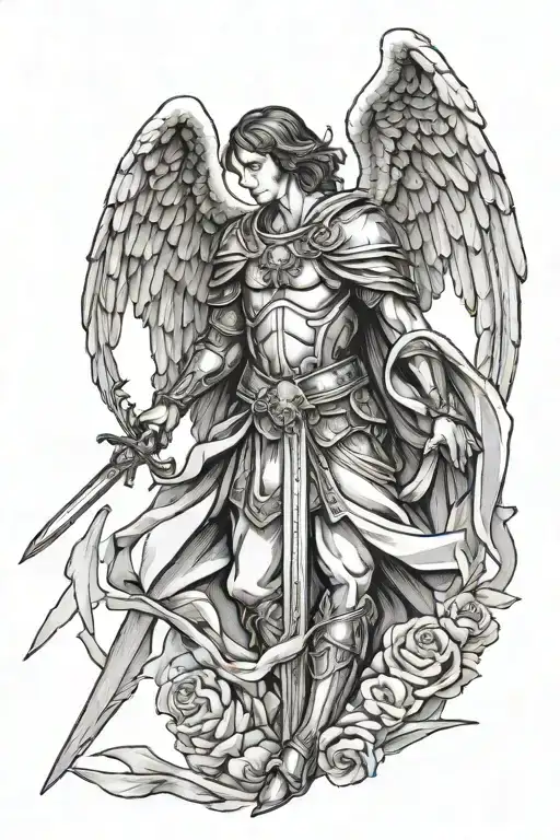 Archangel Gabriel with a sword tattoo design idea
