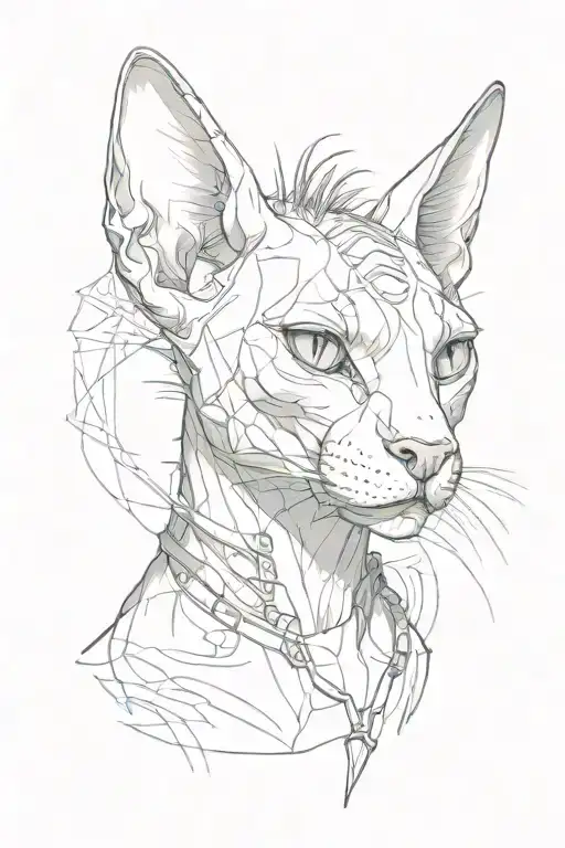 A sphynx cat with a punk mohawk hairstyles hissing tattoo design idea