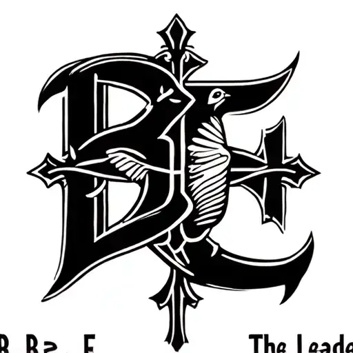 "B.E. The Leader, " "B.E. The Leader, " catholic cross wrapped duck flying tattoo design idea