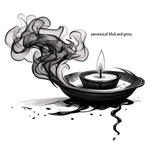 a burning candle that's almost gone, with the smoke reading "paradoxical  tattoo design idea