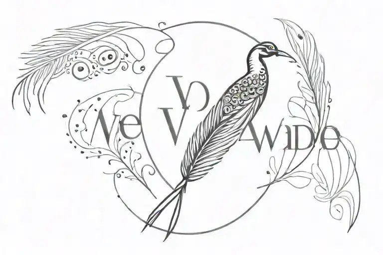 V made of flute and Peacock feather tattoo design idea