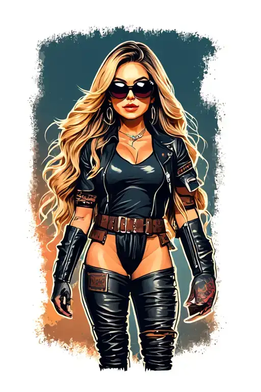 create a cartoon egg woman wearing biker leathers add sunglasses tattoo design idea