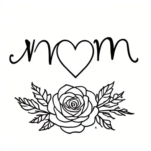 the word mom but the o is a heart and the bottom stems out to a rose  tattoo design idea