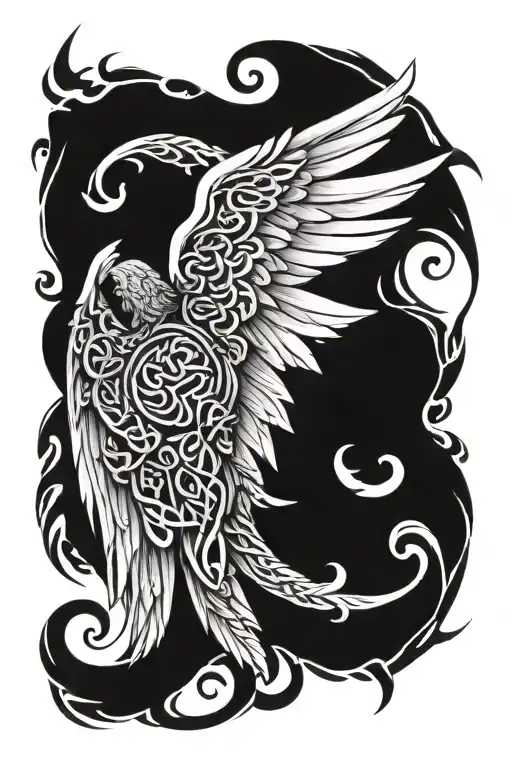 celtic angel wings spread tattoo design idea