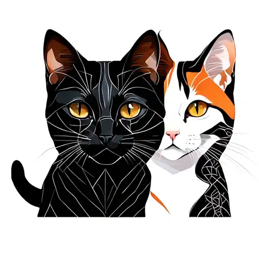 black cat, white cat and redhead cat tattoo design idea