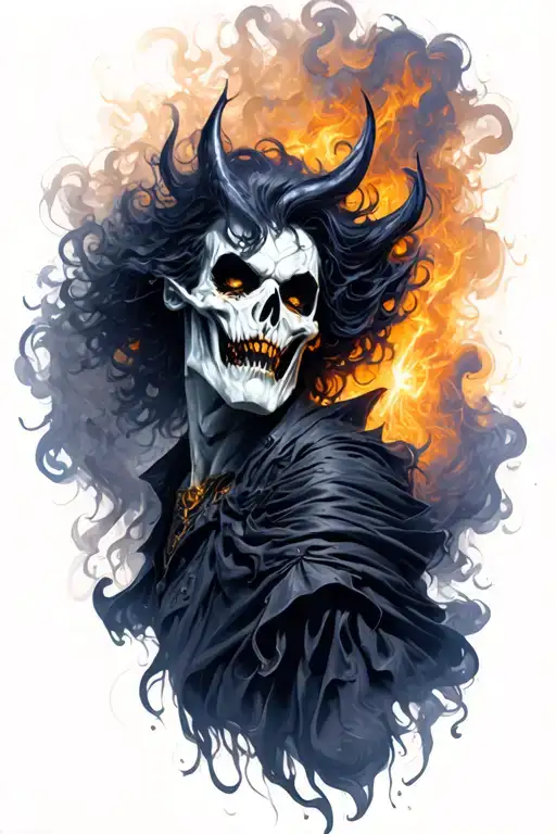 A dark but little smokey background with a little tiny thunderous and a beautiful bident that is associated with hades  tattoo design idea