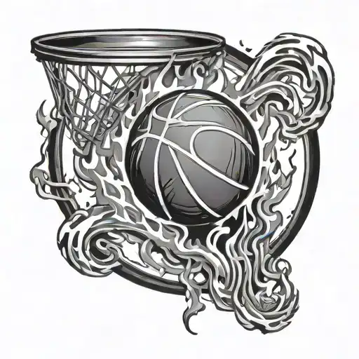 basketball with a hoop inside the ball and fire behind it tattoo design idea