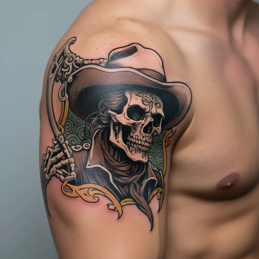 western cowboy skeleton tattoo design idea