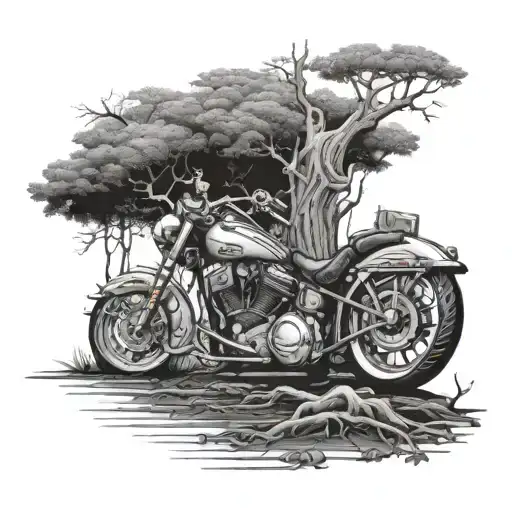 tree of life with harley davidson parked under it tattoo design idea