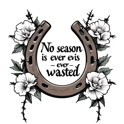 "No season is ever wasted" "No season is ever wasted" Horse shoe, carnations, barbed wire, fine line tattoo design idea