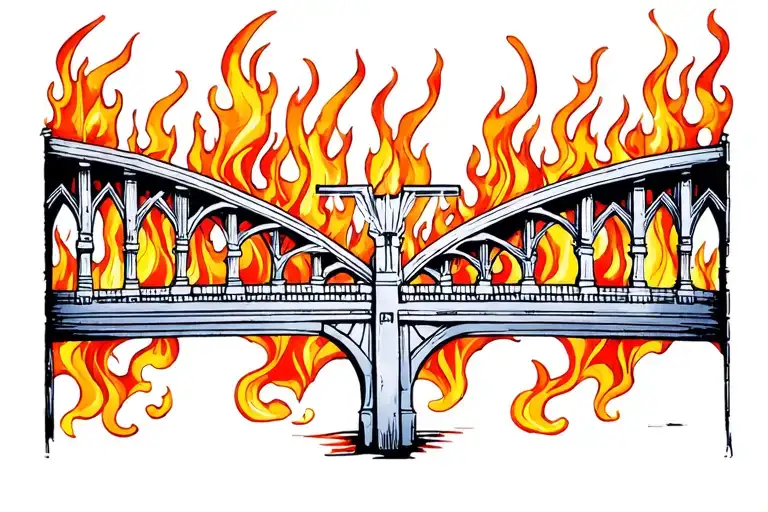 burning bridge tattoo design idea