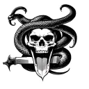 krampus tounge turns into a snake and the snake wraps around the knife through a skull  tattoo design idea