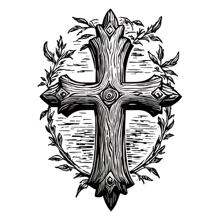 wooden cross tattoo design idea