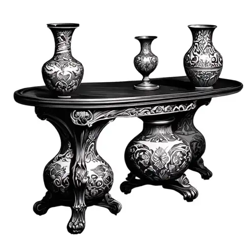 tisch mit vase, whipped shading steal, schwarz,  tattoo design idea