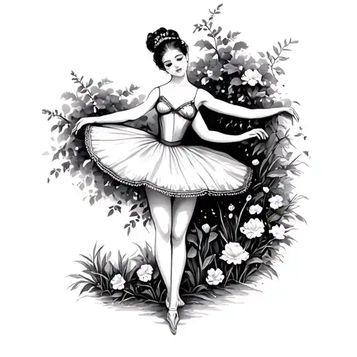 ballerina in garden scene tattoo design idea