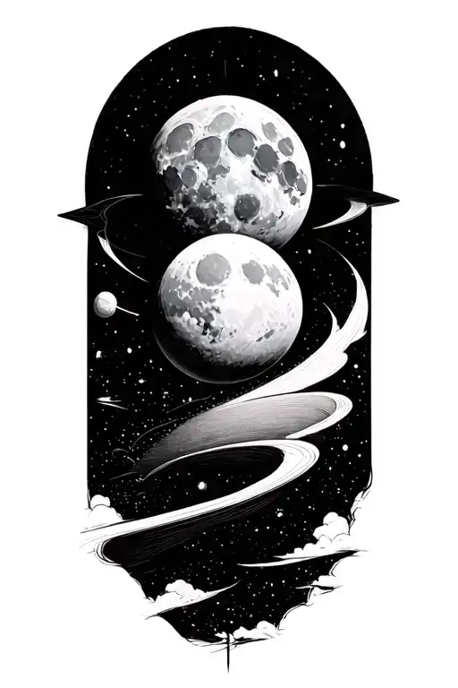 draw me the lunar cycle as a high background, a sun as a low background, the center of the drawing free for a writing tattoo design idea