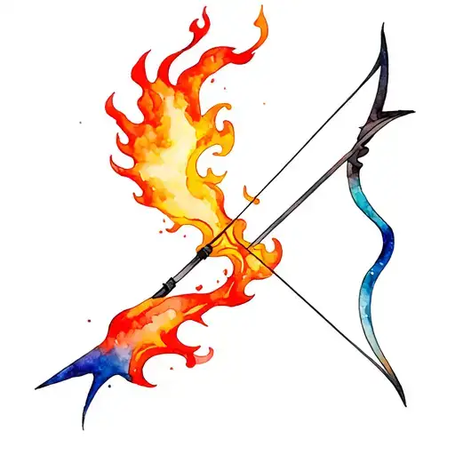 sagitaris Bow and arrow with fire and ice tattoo design idea