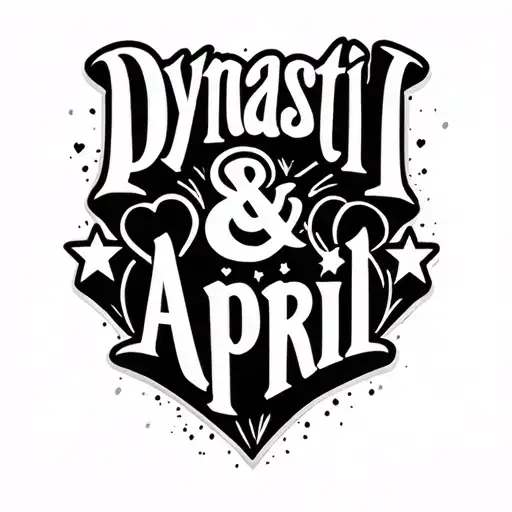 "Dynasti & April" "Dynasti & April" "Dynasti & April" "Dynasti & April"  name script hearts and stars tattoo design idea