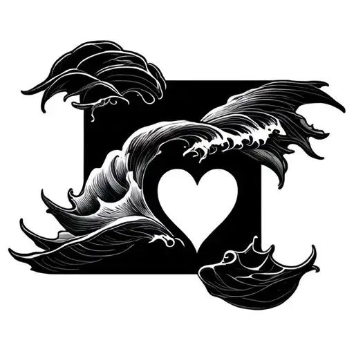 wave and heart tattoo design idea