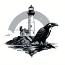 lighthouse, eagle, penguin tattoo design idea