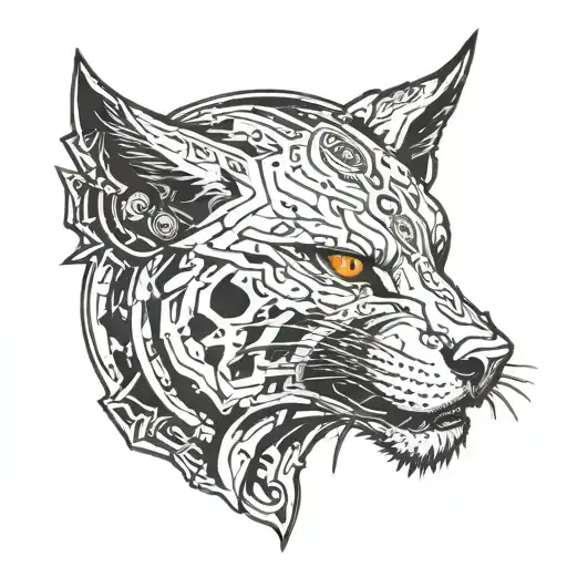 Witcher lynx school head with signs floating in background  tattoo design idea