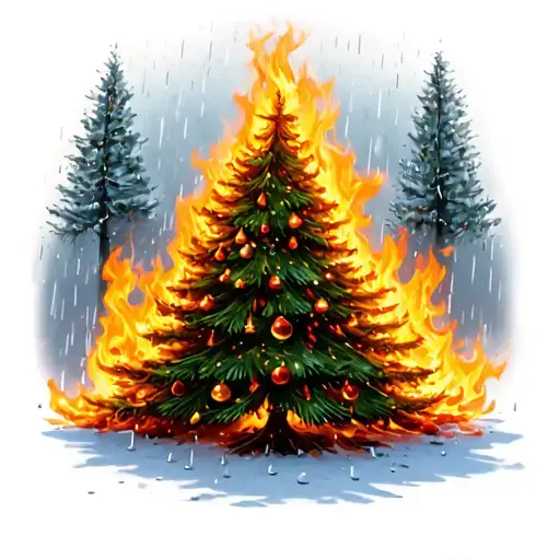 christmas tree fire rain drop falling tattoo design idea