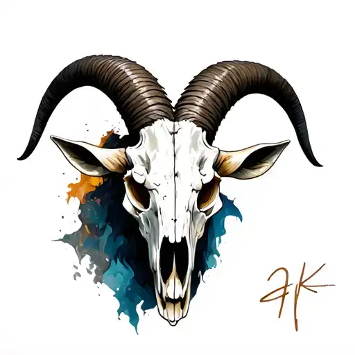 head of goat skull, darkness, front tattoo design idea
