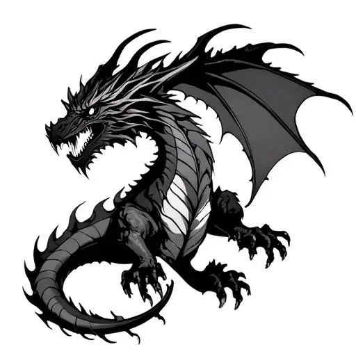 solo leveling shadow dragon, emerging from shadows upwards , Black and white tattoo design idea