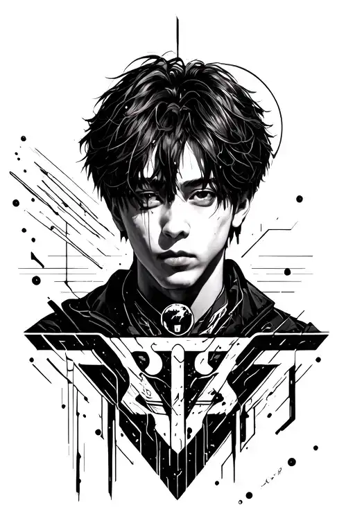 A tattoo design combining elements of BTS and Straykids logos in a futuristic and abstract way tattoo design idea