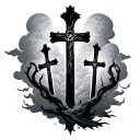 3 crosses with clouds tattoo design idea