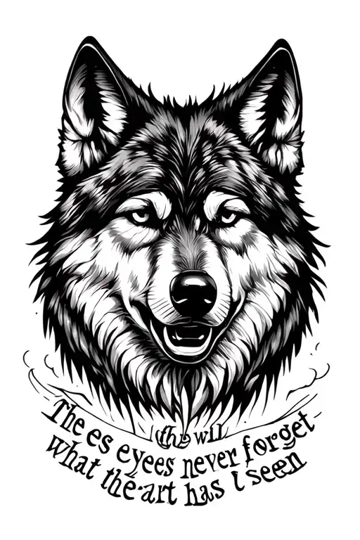 use the wording "the eyes will never forget what the heart has seen" with a crying wolf  tattoo design idea