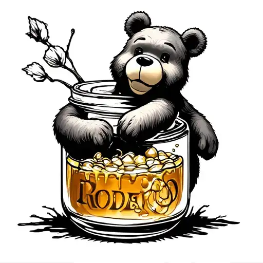 pooh bear with honey jar filled tattoo design idea