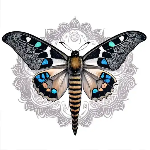 mandala above moth tattoo design idea