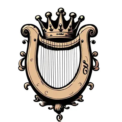 "H and r" "H and r" "H and r" harp with crown hanging tattoo design idea