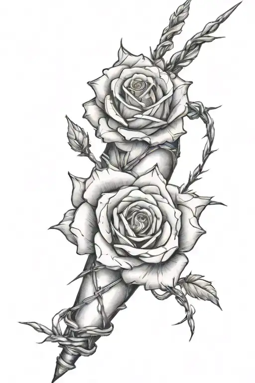 barbed wire wrapped on forearm and rose tattoo design idea