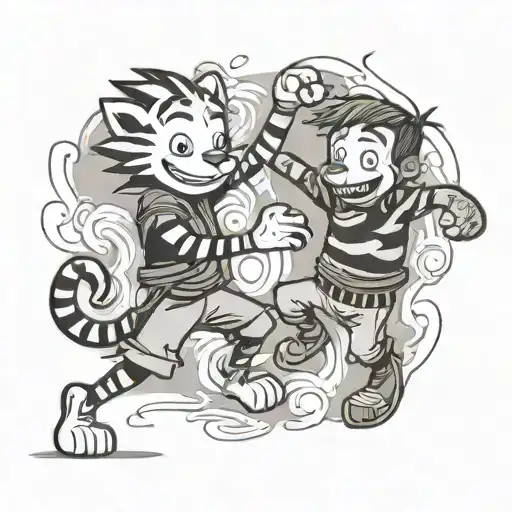 Calvin and Hobbes dancing together but replace Hobbes with Moana  tattoo design idea