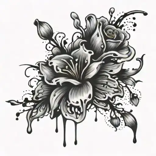 flowers with liquid dripping from the bottom tattoo design idea