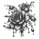 flowers with liquid dripping from the bottom tattoo design idea