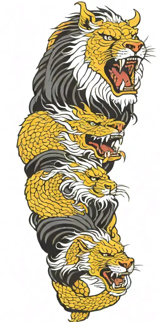 lion and dragon wrapped tattoo design idea