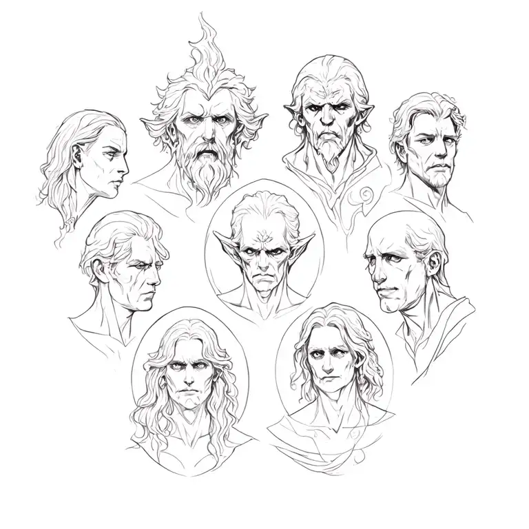 The seven minor sins, each of which is depicted appropriately, are pride, despondency, anger, envy, greed, lust, and glu tattoo design idea